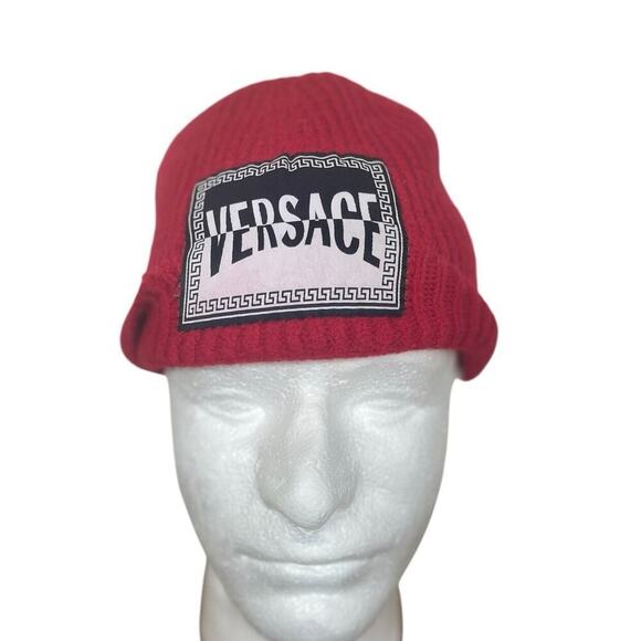VERSACE KNITTED BEANIE HAT WOOL RED LOGO PATCHED MADE IN ITALY AUTHENTIC‎ ICONIC main image 14